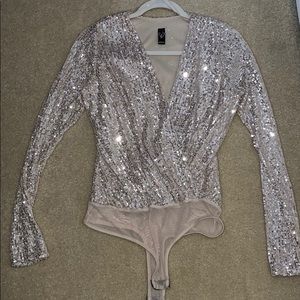 Windsor silver/nude sequence body suit